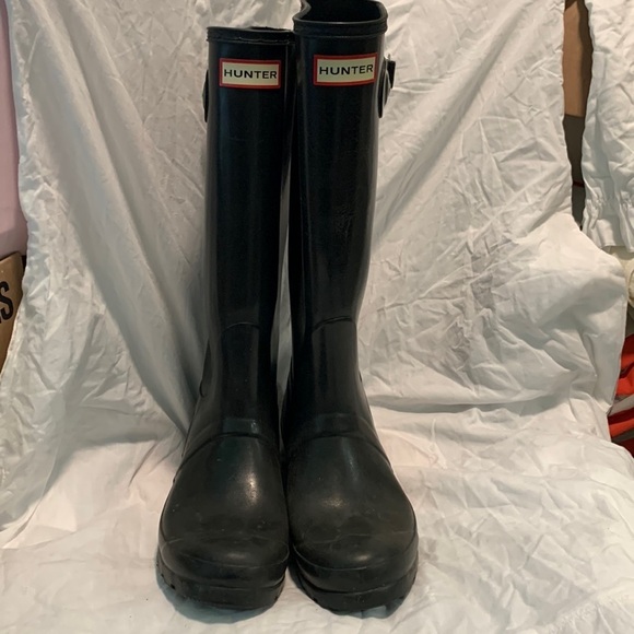 New! Hunter Original Black Gloss Tall Adjustable Boots EU 38 US 7 - Picture 1 of 9